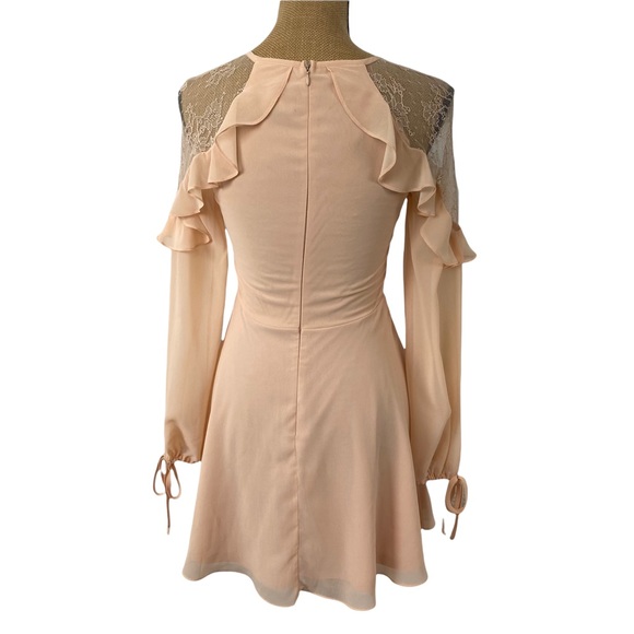 Lulus Formal Peach Lace And Ruffle Dress Long Sleeve Short Size XS Beautiful - Picture 4 of 16